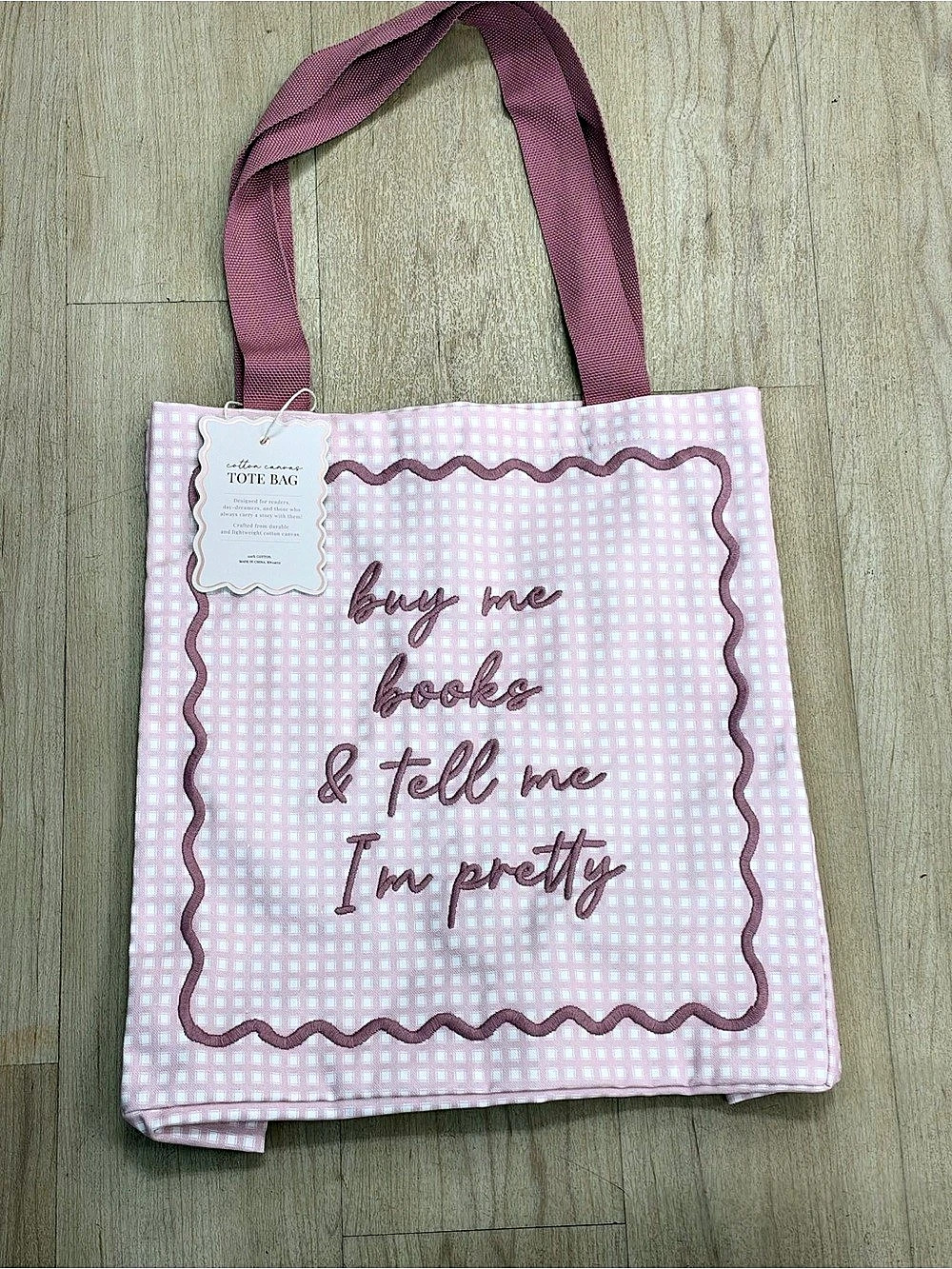 PINK Gingham Tote Bag in & White
